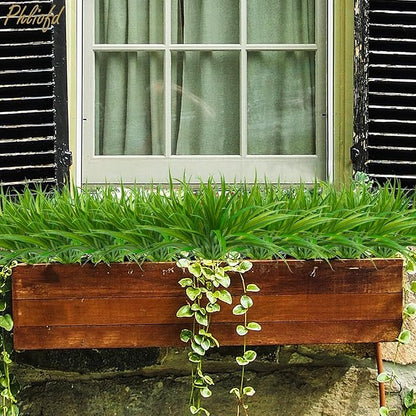 16Pcs Artificial Grass Fake Plants 17.3in 16 Leaves Outdoor Fake Grass UV Resistant Greenery Plastic Plants for Home Window Garden Patio Hanging Planter Pathway Front Porch Décor Green