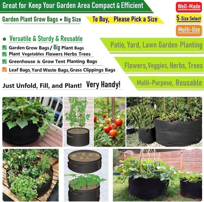 3-Pack 50 Gallon Thickened Plant Grow Bags Large (30x16 in) Heavy Duty Garden Bag Fabric Plant Pots for Potato,Tomato Planter,Herbs Veggies Planting,Flower Pots,Barrel Planter,Yard Waste Bag,Leaf Bags
