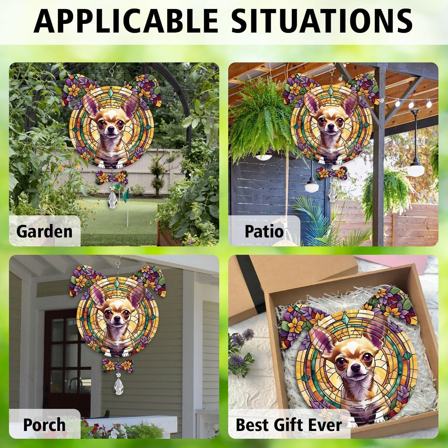 Chihuahua Dog Ears Wind Spinner, Chihuahua Wind Spinner Hanging for Yard and Garden V02