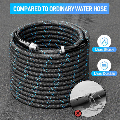 SPECILITE Garden Hose 25ft, 3-Layer Flexible Water Hose with 8 Pattern Spray Nozzle, Non-Expanding & Lightweight Stainless Steel Hose for Yard, Lawn, Outdoor-Leak Proof, No-kink & Tangle-free