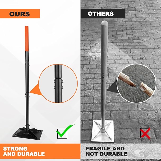 Garden Steel Tamper with 45 Inch Handle, Hand Ground Tamper Tool, Durable Plate Soil Compactor, Garden Heavy Duty Ideal Tool for Leveling Soil, Gravel, Asphalt, Driveway