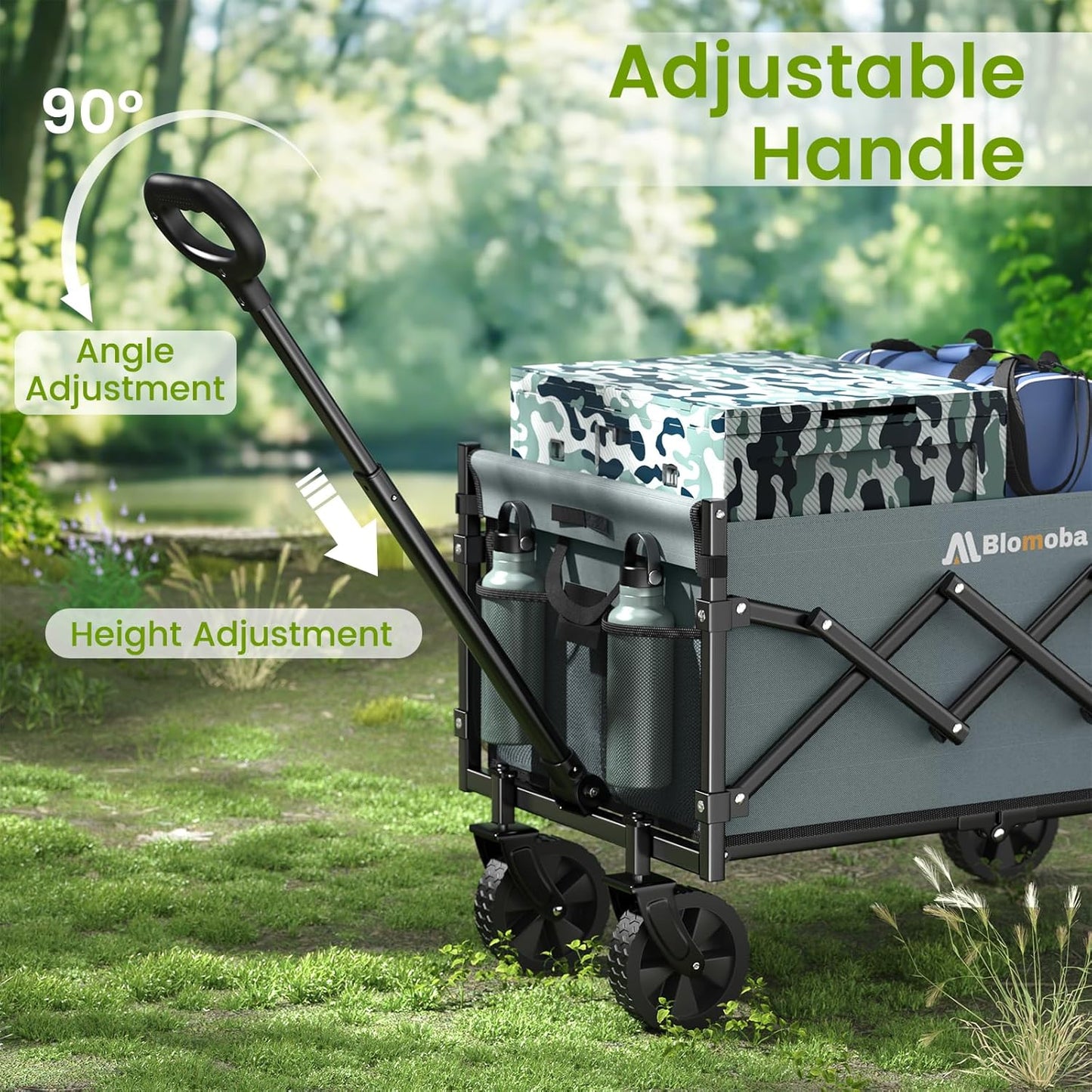 Collapsible Wagon with Wheels, 220 lbs Wagons Carts Foldable Wagon Cart with Flexible Handle, Lightweight Portable Folding Utility Grocery Shopping Cart for Grocery Sports Garden Camping, Gray