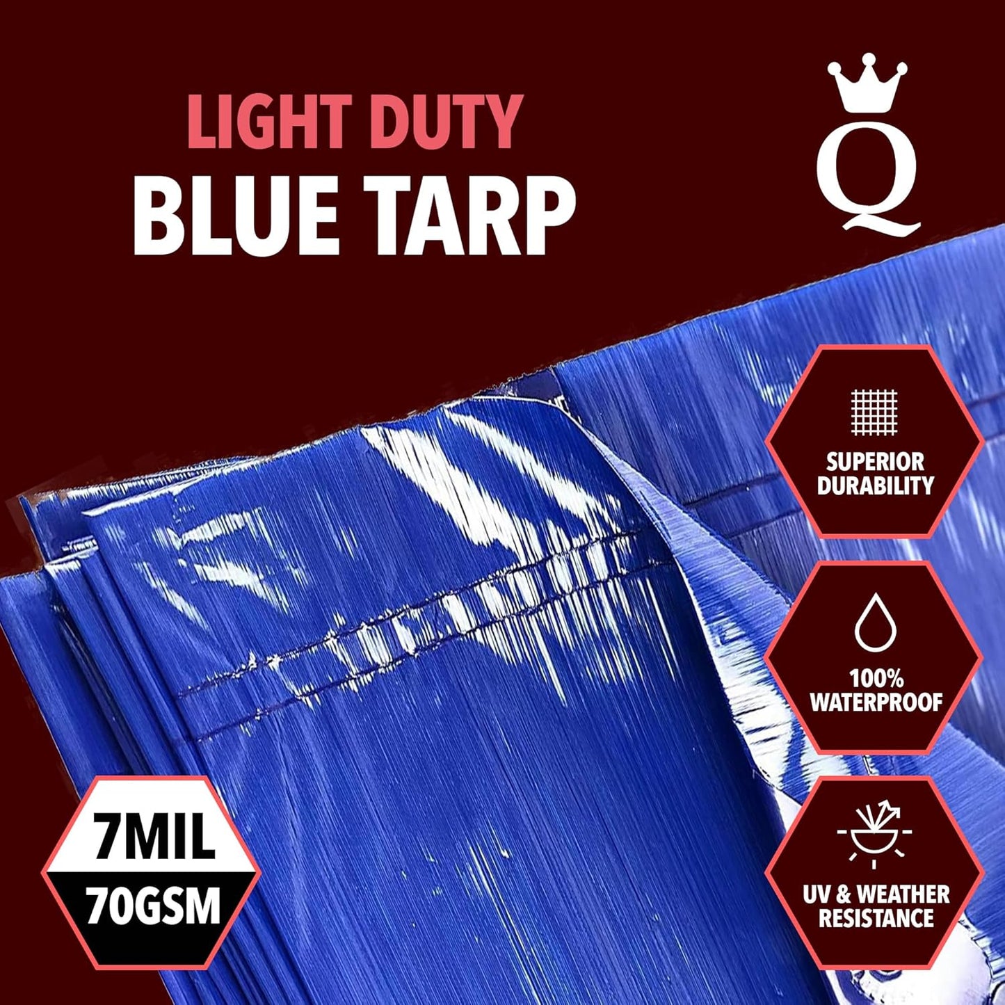 QUEEN OF TARPS | 6x8 Light Duty Tarp Waterproof, 70 GSM is 7 MIL, UV/Tear Resistant Tarp, Camping, Outdoor Furniture, Car, Tents, Painting, Firewood Protection | 6x8, Light Duty