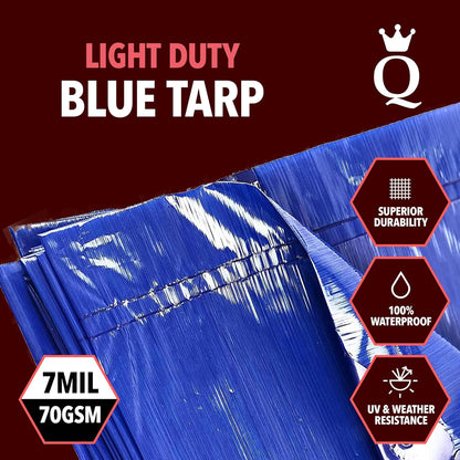 QUEEN OF TARPS | 12x16 Light Duty Tarp Waterproof, 70 GSM is 7 MIL, UV/Tear Resistant Tarp, Camping, Outdoor Furniture, Car, Tents, Painting, Firewood Protection | 12x16, Light Duty