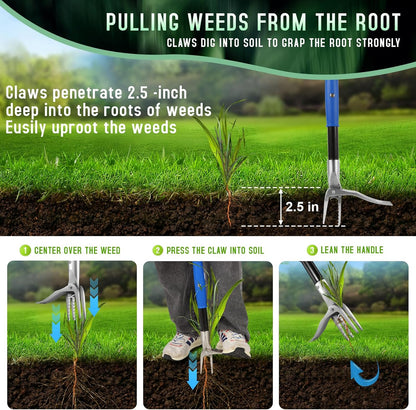 50” Weed Puller Tool for Crabgrass, Dandelion etc,Stand Up Weeder with Easy-Eject Mechanism, Steel Handle, Steel Claw,Garden Weed Remover Tool Without Bending, Pulling,Kneeling.