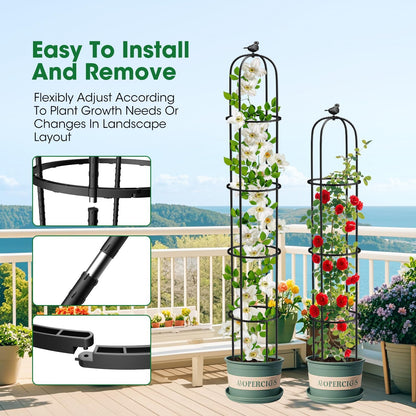 2 Pcs Garden Trellis for Climbing Plants, 6.2 Ft Rustproof Metal Pipe with Heavy Duty Plastic Coated, Garden Outdoor Indoor Potted Plant Support, Obelisk Garden Trellis for Climbing Vine