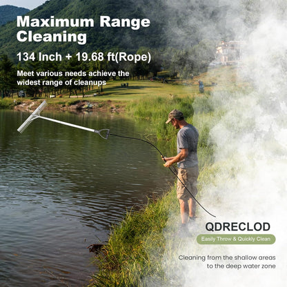 Landscape Rake, 36" Aluminum Heavy Duty Lake Weed Rake, Multifunctional Detachable Aquatic with 134'' Extension Handle & 20Ft Rope, for Weed Algae Removal Loosening Soil Lawn Garden Care