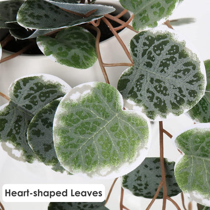 Briful Faux Hanging Plants Indoor 17'' Artificial String of Heart Plants with Semicircle Wall Mount Planter Faux Draping Vine Plants for Home Office Bathroom Hanging Decor (Green White)