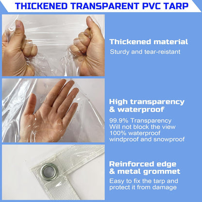 Clear Tarp 3 x 3FT, 20 Mil Clear Vinyl Tarp, Small Cover Plastic Sheeting with Grommets, Double-Stitched Reinforced Edges, Heavy Duty Tarps Waterproof and Tearproof