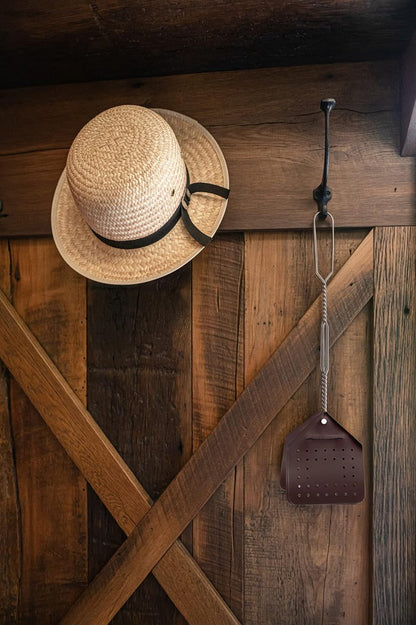 Leather Fly Swatter Set (2 Pack) – 17” Amish-Made Fly Swat w/Real Leather Paddle – Fly Swatters Multi Pack w/Metal Handle – Bug Swatter, Mosquito Swatter, Wasp Swatter (Chocolate)