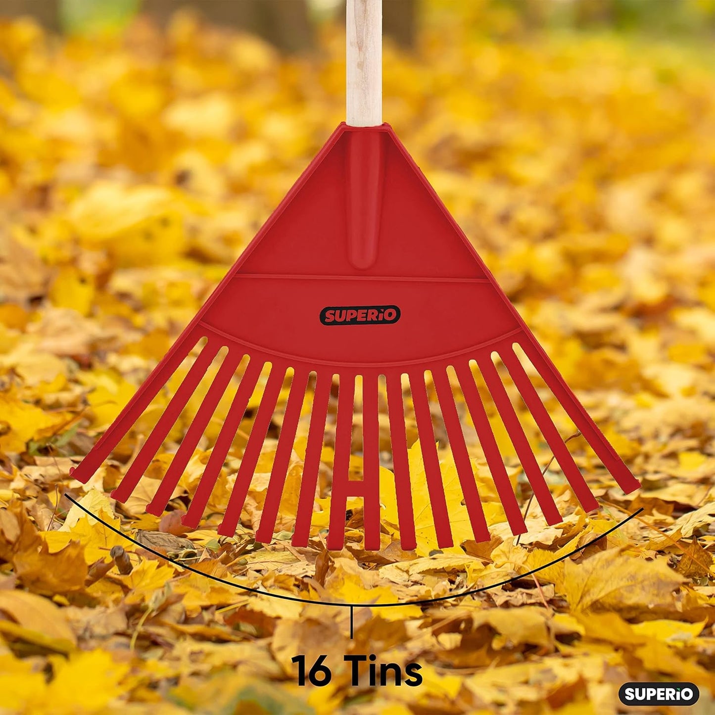 Leaf Rake, Red Kid Size Leaf Collector, Bulk Pack Gardening Rake, 24-Pack Plastic Rakes with Wood Handle, by Superio