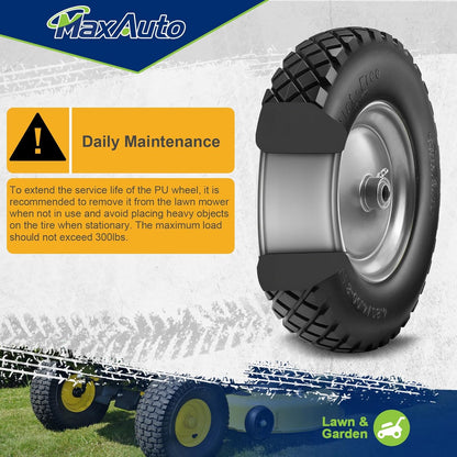 MaxAuto Wheelbarrow Tires 4.80 4.00-8 Flat-Free 4.80/4.00-8 Tire and Wheel w/Grease Fitting, 3" Centered Hub, 3/4" Bearings, 4.80 4.00-8 Tire for Hand Truck, Trolley, Garden Cart, Wagons, Gray