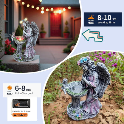 Solar Angel Figurine Lights Outdoor Waterproof Garden Statue with Color Changing Birdbath Fountain, Fairy Garden Decor for Outside Yard Patio Porch, Housewarming Gifts for Thanksgiving Christmas