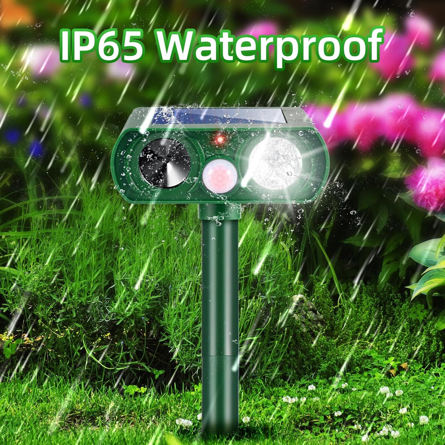 4 Pack Solar Animal Repellent Ultrasonic Outdoor Raccoon Squirrel Fortress Pro Cat Deterrent Deer Repellent with Motion Detection Strobe Light,Waterproof Repeller for Rabbit Dog Skunk for Yard
