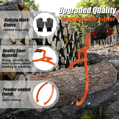 Log Grabber 20", 440LBS Logging Tongs with Gloves Handle Non-Slip Grip Hook, 2 Claw Skidding Tongs, Handling, Grapple Lifting, Dragging Carrying Tool
