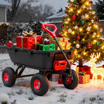 800lb Garden Dump Cart, Heavy Duty Wheelbarrow Dump Wagon with 4 Wheels&Quick-Release Dumping,Utility Wagon Carts for Yard,Farm and Garden