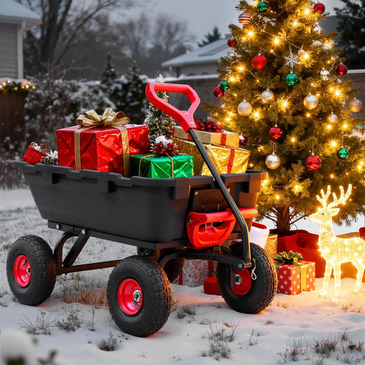 800lb Garden Dump Cart, Heavy Duty Wheelbarrow Dump Wagon with 4 Wheels&Quick-Release