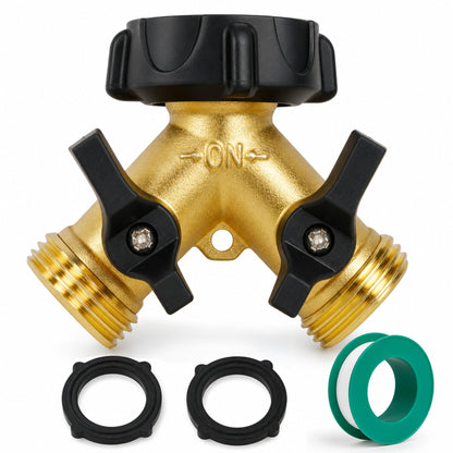 Hourleey Brass Garden Hose Splitter 2 Way, 3/4 Inch Hose Connector Tap Splitter, Hose Y Splitter