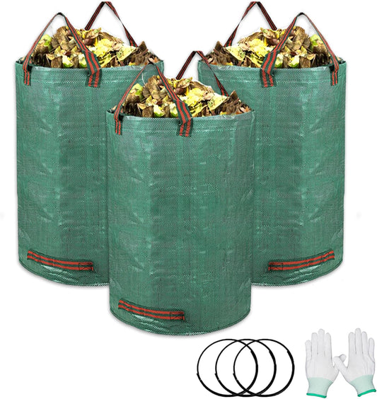 3-Pack 32 Gallon Garden Waste Bag Leaf Bags Reusable Heavy Duty Waste Bags Perfect for Garden, Lawn, Leaf/Leaves, Yard Debris Storage and Garden Accessories