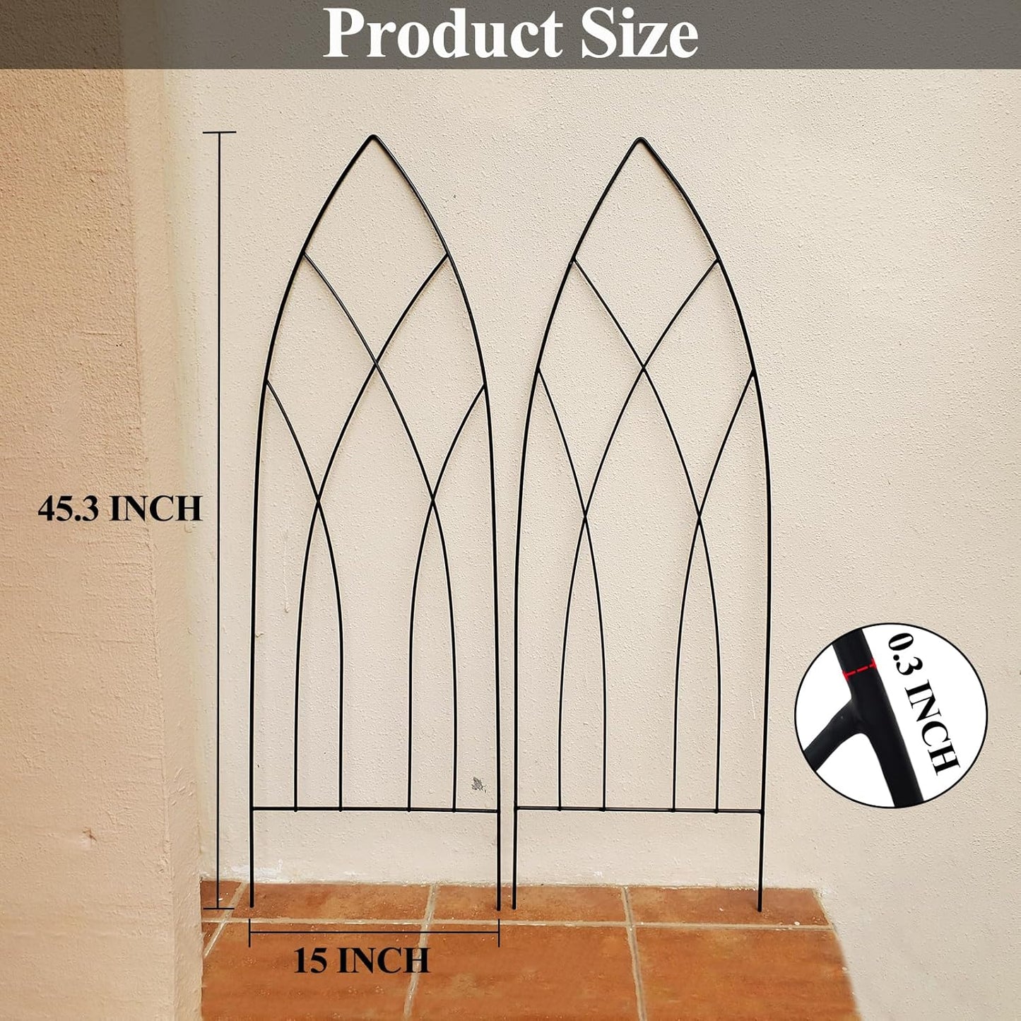 SCENDOR 45.3" H x 15" W Black Metal Garden Trellis for Climbing Plants, Black Iron Trellis for Vines Plant Rose Vegetable Support,Large Decorative Outdoor Trellis, 2 Pack