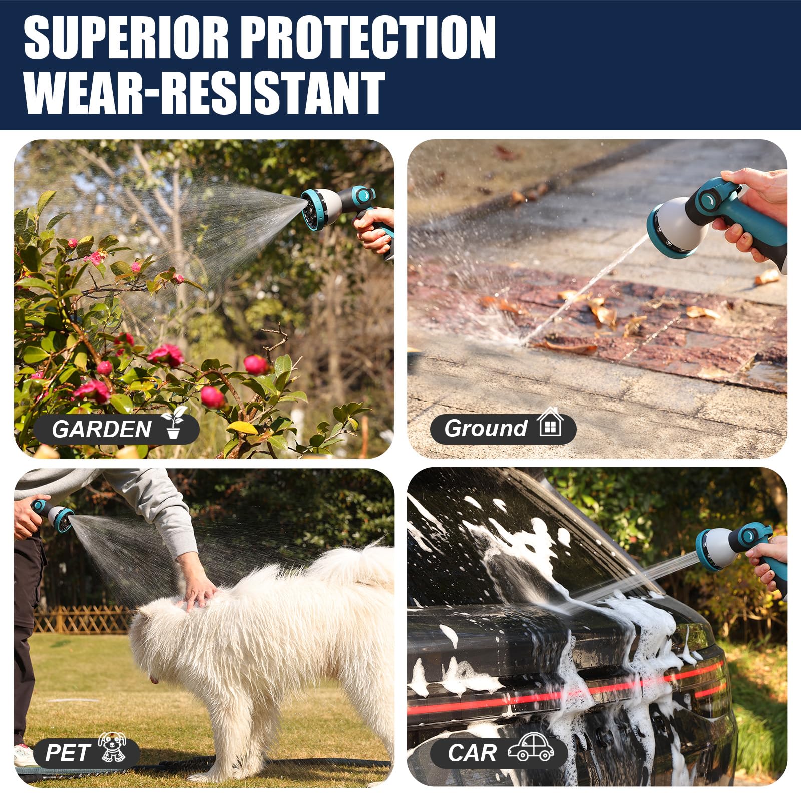 VERDOW Garden Hose 50 ft, Non-Expandable Lightweight Water Hose, 360° Swivel Fittings, 10-Pattern