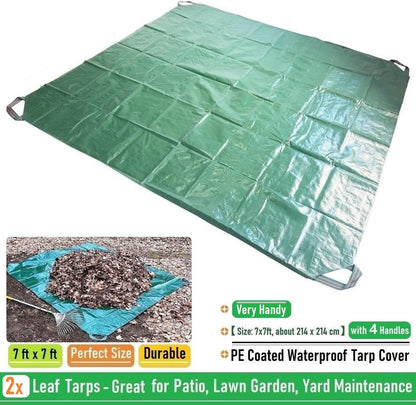 2-Pack 7x7ft Yard Garden Leaf Tarp 4 Handles Waterproof Tarps for Sandbox Cover,Lawn Debris,Yard Waste Tarp,Landscape Pruning,Leaf Hauler,Outdoor Camping Tarps,Tent Footprint,Patio Table,FirePit Cover