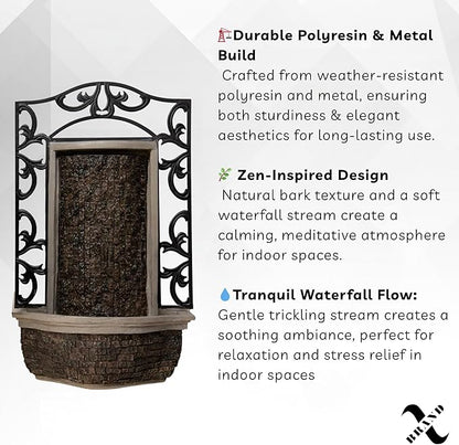 30" Wall Mounted Water Fountain – Indoor Outdoor, Black Stone Finish, Cascading Waterfall Decor