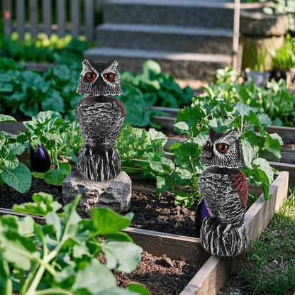 Hausse 2 Pack Fake Owl Decoy to Scare Birds Away, 11.2 inch Wagging Head Plastic Owl Scarecrow Bird Deterrents, Owls Statue Nature Enemy Horned Pest Repellent for Outdoor Garden Yard