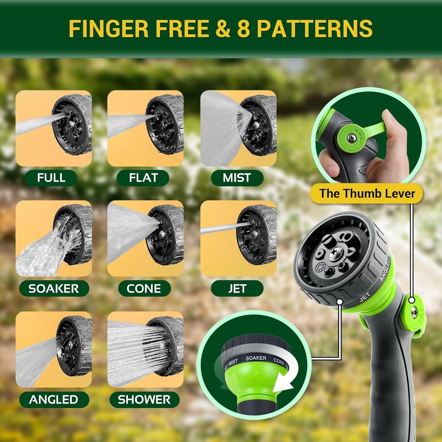 Garden Hose - Water Hose 100 FT with Swivel Handle & 8 Function Nozzle, Flexible, Heavy Duty, No Kink, Lightweight Metal Hose for Outdoor, Yard, 304 Stainless Steel