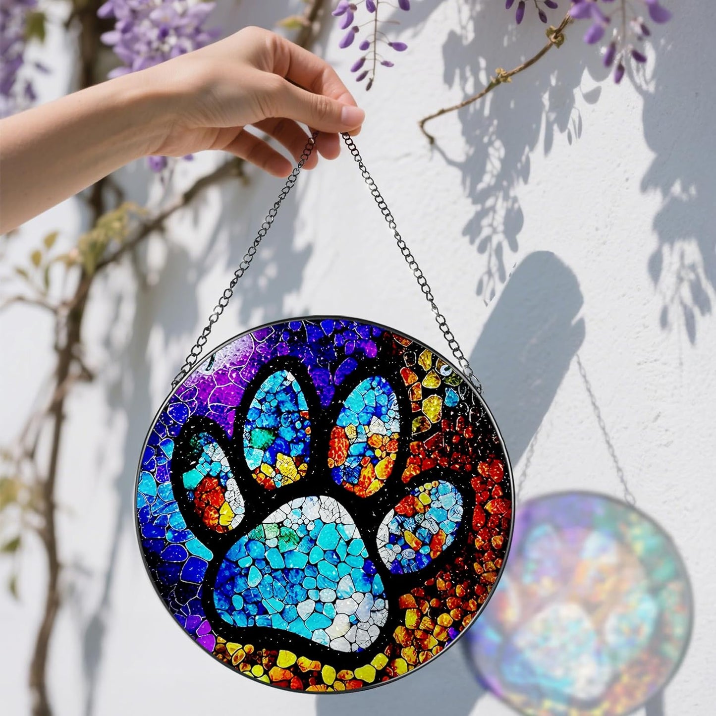 Stained Glass Window Hanging, DOUHASU Pet Memorial Suncatcher Ornament, Dog Memorial Gifts for Loss of Dog, Pet Lovers Gifts, Thoughtful Dogs and Cats Remembrance, Bereavement Gift