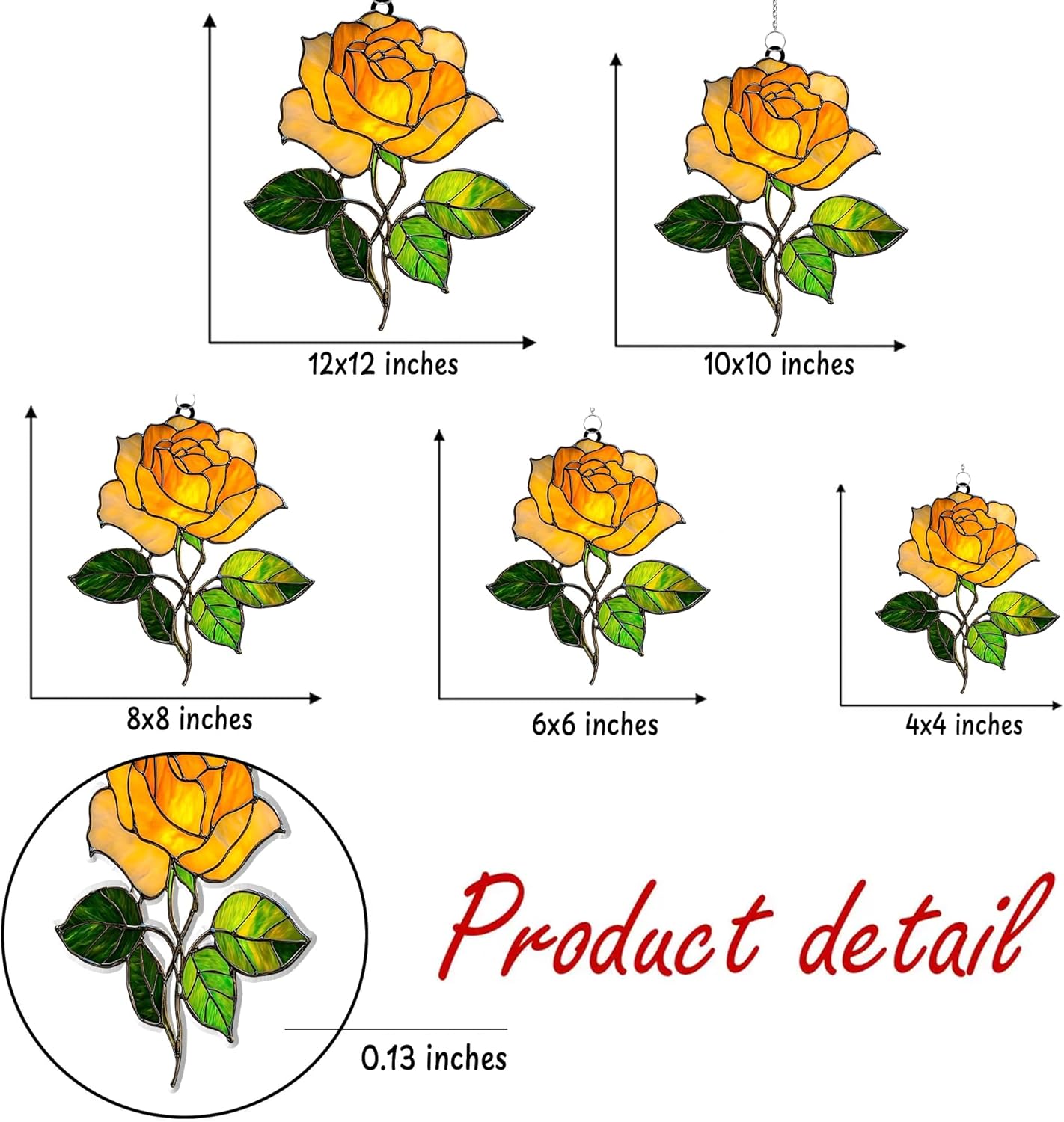 Rose Flower Acrylic Suncatcher Stained Glass Effect Window Car Hanging Christmas Ornament Indoor Outdoor Decor Garden Sun Catcher Panel Gifts for Flower Lover for Women Mom Grandma