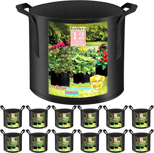 12 Pack Grow Bags 15 Gallon, 300G Heavy Duty Thickened Non-Woven Plant Bag Plant Fabric Pots with Handles Planting Bags, Pot for Plants
