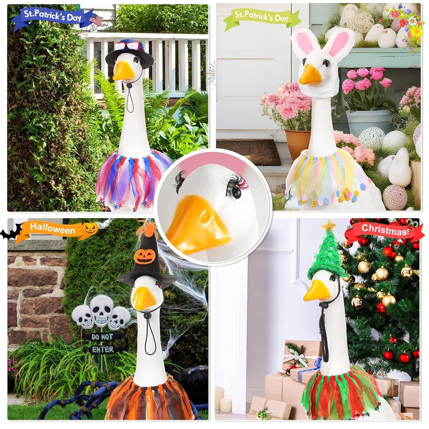 Geelin 7 Pcs Porch Goose Outfit Eyelash for 23/17'' Plastic Lawn Goose Statue Mink Fake Lashes with Color End 3D Salon Eyelashes Reusable for Lawn Patio Art Decoration