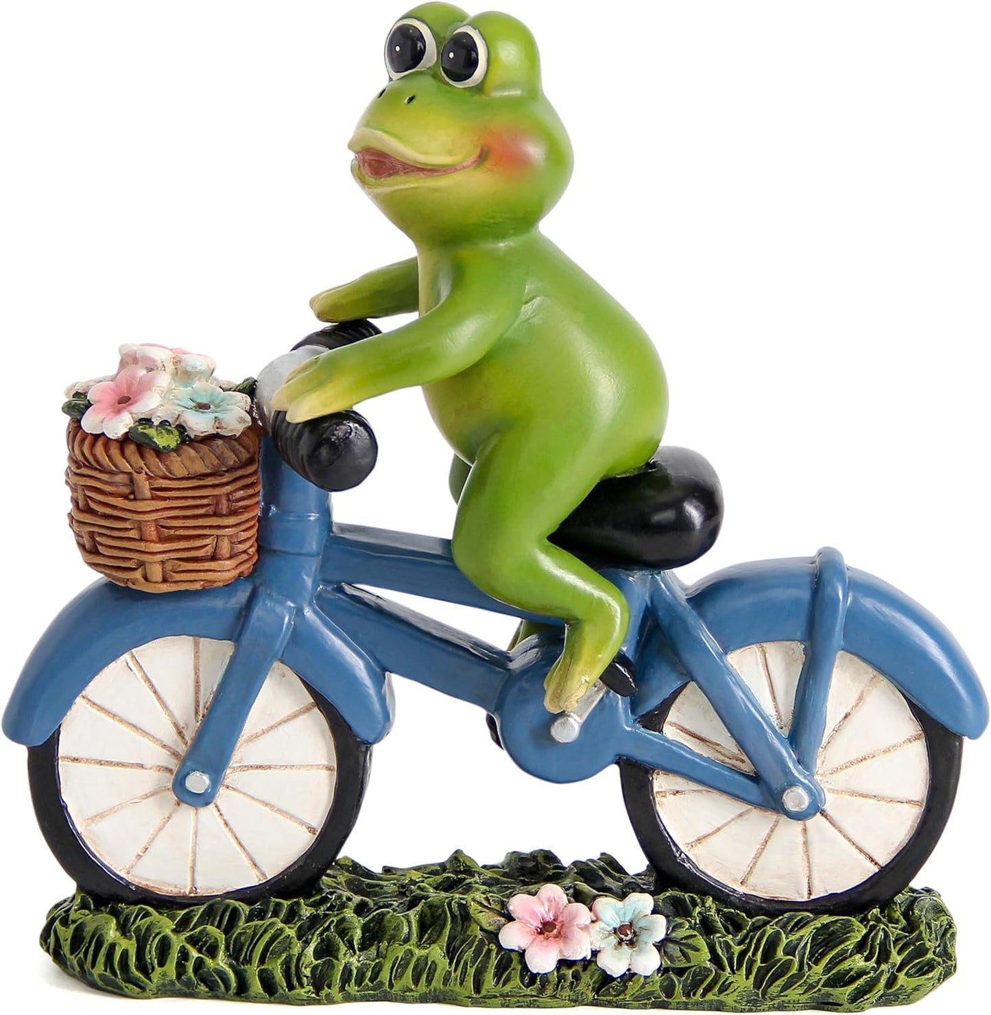 Garden Statues Outdoor Frog Decor Cute Frog Ride Bike Decorations for Outside Home Decor Frogs Figurines Gifts for Patio Yard Lawn Gardening Gift for Women (Green)
