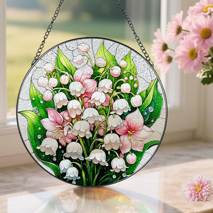 8-Inch Stained Glass Ornament, Stained Glass Window Hanging, Window Hanging Decor Suncatcher, The Valley Lily Flower Ornament | Holiday, Mother's Day, Birthday | Gifts for Flower Lovers, Mom & Grandma