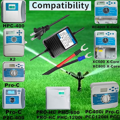 24VAC AC Adapter for Hunter P2C-400/HPC400/ PC400i/PRO-HC PHC-600/PRO-HC PHC-1200/XC600 X-Core/X2-600 Lawn Sprinkler Controller, 24V Transformer Compatible Irrigation Controller Most Models