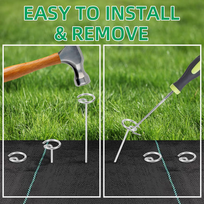 200 Pack 6 Inch Landscape Staples, Thickened 8 Gauge Circle Top Garden Stakes Heavy Duty Galvanized Landscape Fabric Pins for Securing Weed Barrier, Turf, Lawn, Fence, Tent