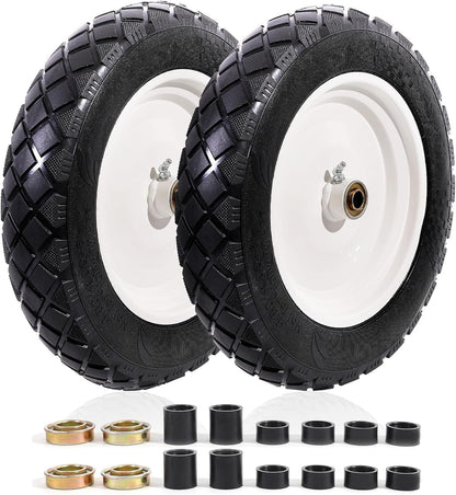 MZREXN 4.80/4.00-8" Flat Free Tire and Wheel 15" Solid Wheelbarrow Tires, 3.00-4.00/4.80-8" with 5/8" & 3/4" Bearings, 3" Centered Hub for Hand Truck Garden Trailers Utility Cart Yard Wagon 2PCS White