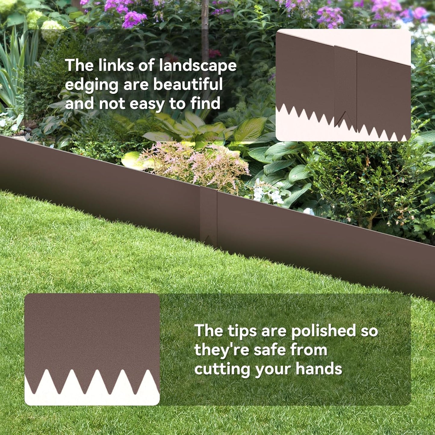 6PCS 40" L x 6" H Brown Landscape Edging - Each (20ft Total) Galvanized Steel Edge for Lawn Yard- No-Dig Hammer-in Heavy Duty Metal Edging Border with 6 Clips