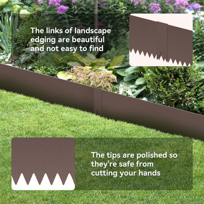 6PCS 40" L x 6" H Brown Landscape Edging - Each (20ft Total) Galvanized Steel Edge for Lawn Yard- No-Dig Hammer-in Heavy Duty Metal Edging Border with 6 Clips