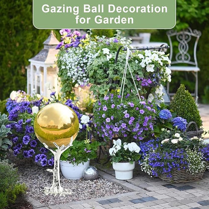 Nerien 10 Inch Gazing Ball, Stainless Steel Garden Mirror Globe, Polished Ornament Sphere, Hollow Floating Reflective Hemisphere, Home Outdoor Pond Housewarming Swimming Pool Decoration Gift, Gold