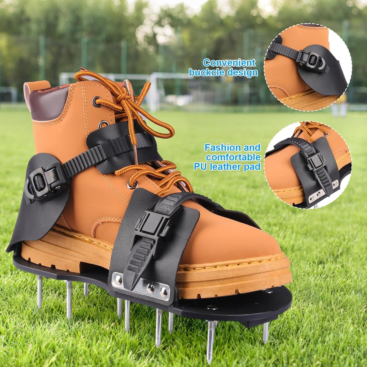 Lawn Aerator Shoes, Aerator Shoes with Adjustable Loop Strap and Snap-On Buckle, with 26 Stainless Steel Nails Lawn Aerator Shoes for Lawn Soil Aeration for Patios, Gardens, Lawns