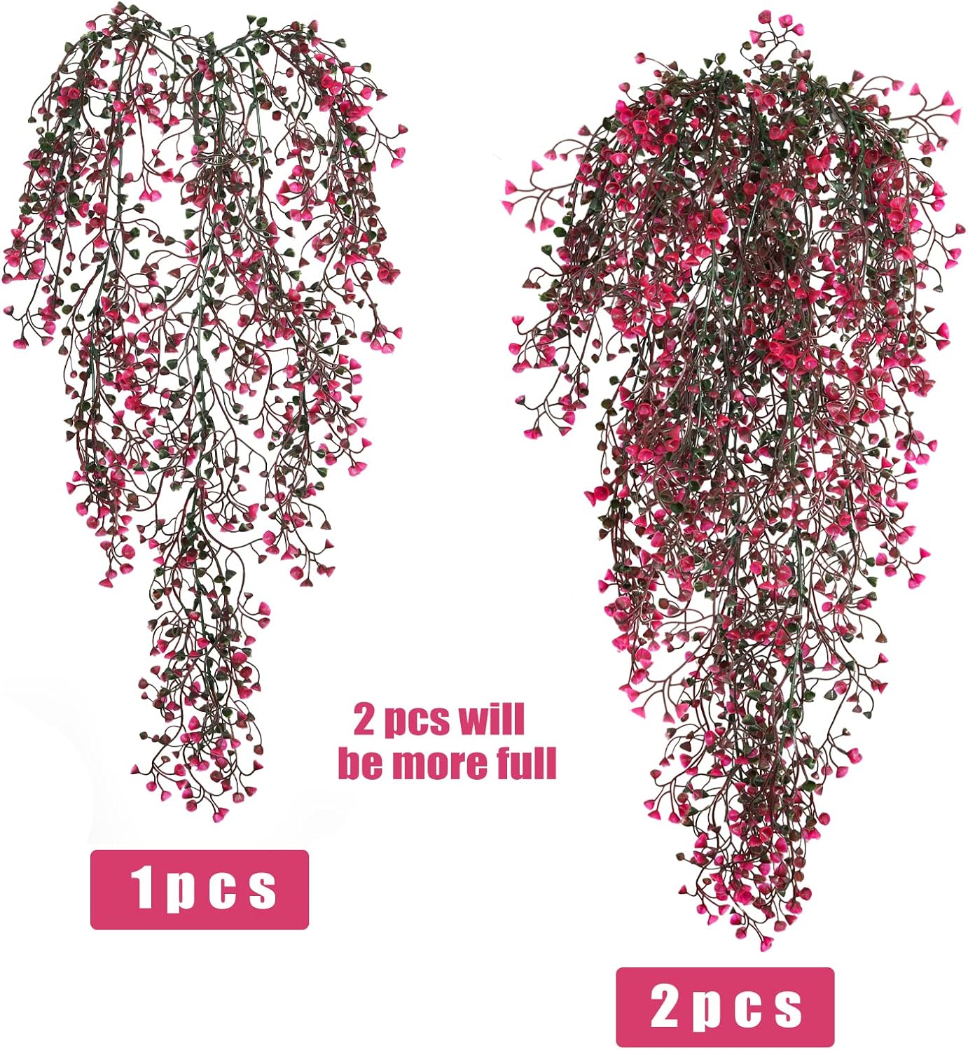 RECUTMS Hanging Fake Vine Plants 4 Pcs Artificial Large Garland Faux Flower Ferns Plant Baby Breath Ivy Room Wall Decor Home Office Garden Wedding Party Indoor Outdoor Decor (Pink)