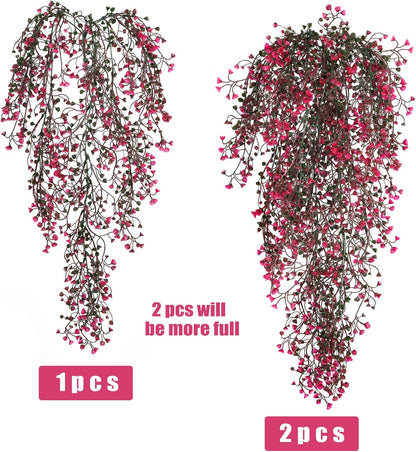 RECUTMS Hanging Fake Vine Plants 4 Pcs Artificial Large Garland Faux Flower Ferns Plant Baby Breath Ivy Room Wall Decor Home Office Garden Wedding Party Indoor Outdoor Decor (Pink)
