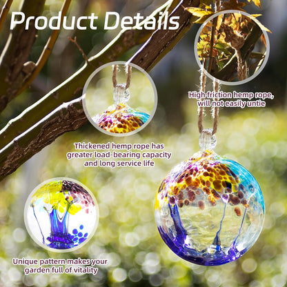 VOREEN 4" Hanging Glass Garden Gazing Ball Hand Blown Glass Witch Ball Christmas Ornament Friendship Balls for Outdoor Garden Patio Window Home Décor, Gift for Mom Wife Friend, Blue