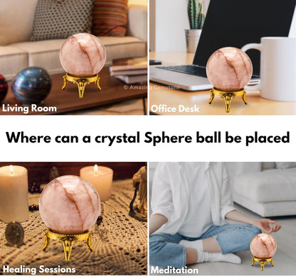 Amazing Gemstone Red Hematoid Quartz Crystal Ball with Stand - 2 Inches Crystal Sphere Meditation Balls for Witchcraft and Decorative Balls