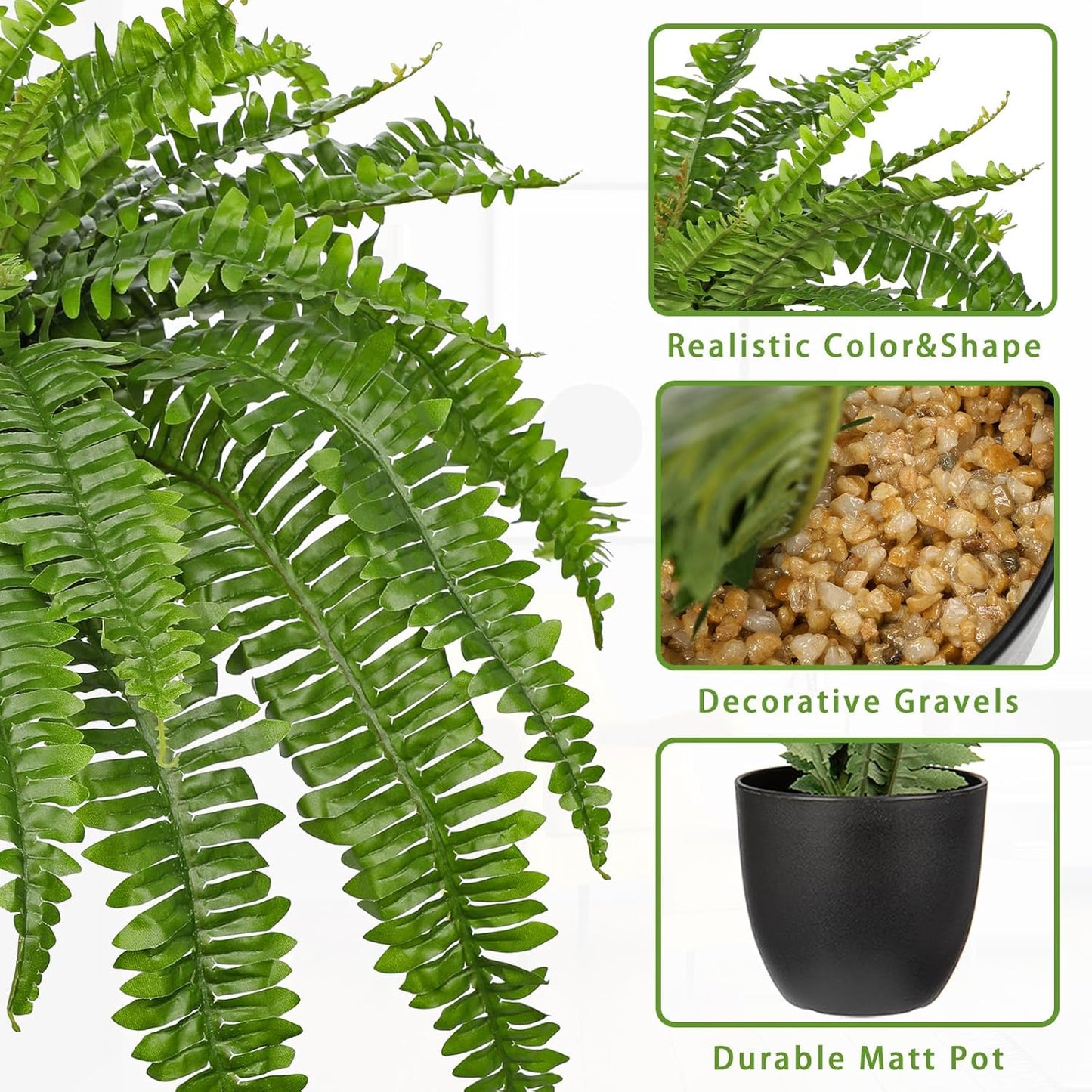 Artificial Fern Plants in Pot 34.6" Large Artificial Boston Fern 39 Leaves for Outdoors & Indoor Faux Potted Plant Fake Ferns Bush Plant for Patio Garden Farmhouse Porch Home Decor Green