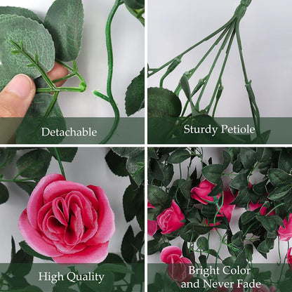 RECUTMS 2PCS Artificial Hanging Flowers 3.3Ft Fake Flower Plants for Home Room Garden Wedding Indoor Outdoor Decoration (Rose Red)