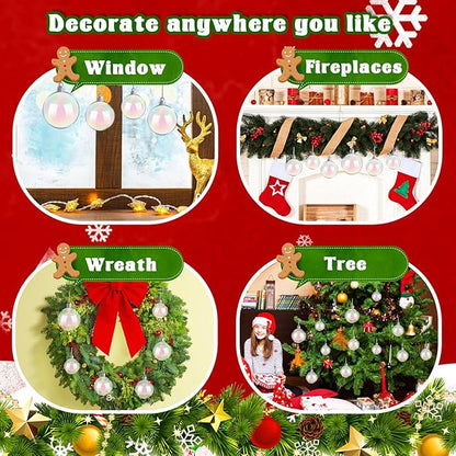 50 PCS Christmas Iridescent Ornaments,Clear Plastic Bubbles Hanging Filled Ornaments,Christmas DIY Hanging Rainbow Ball 5 Different Sizes for Xmas Tree Wedding Party Birthday Home Decorations
