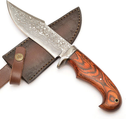 Handmade Damascus Steel Bowie knife Fixed Blade Knife for outdoor, bushcraft, camping,survival with Leather Sheath And Perfect Handle Grip